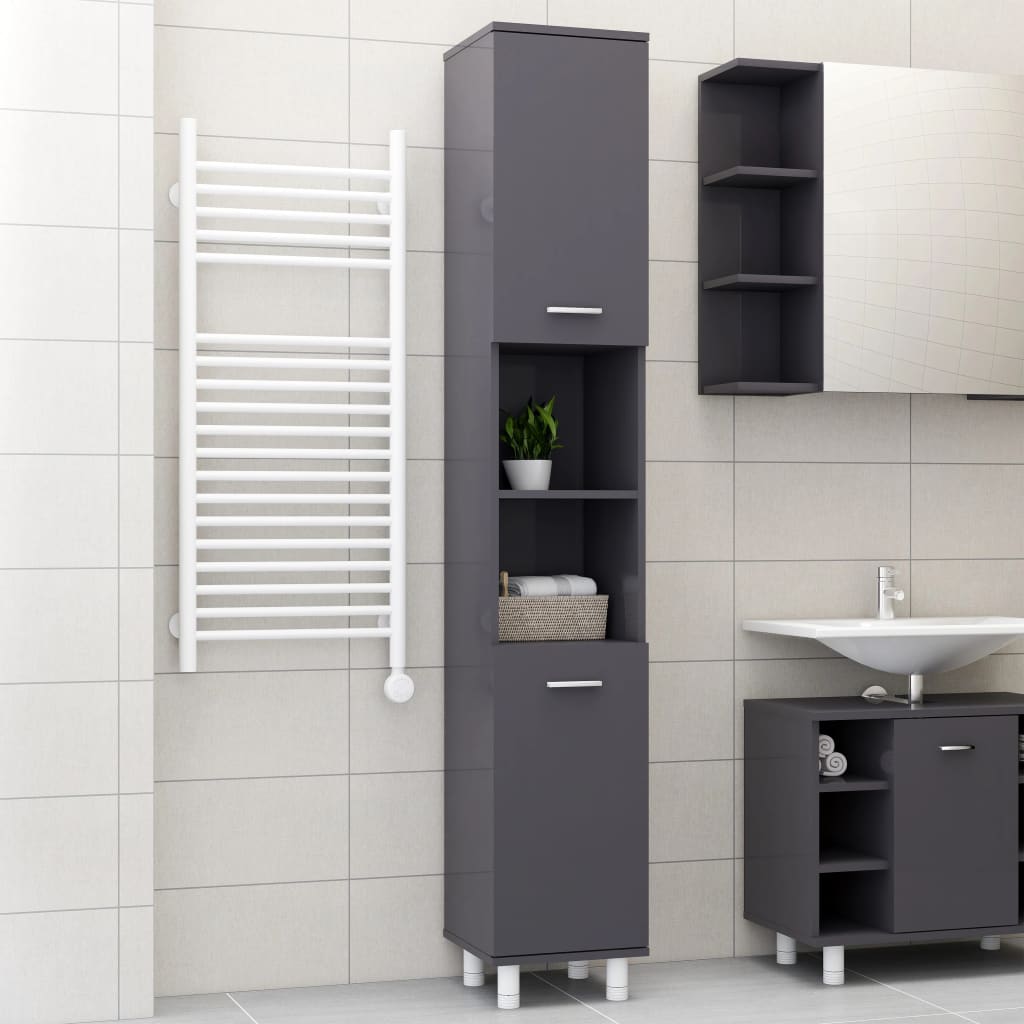 vidaXL badeværelsesskab 30x30x179 cm spånplade grå højglans