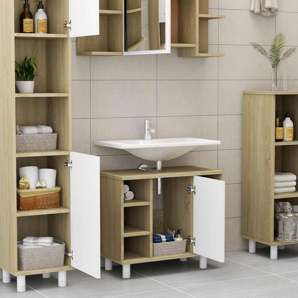 

vidaXL Badkamerkast 60x32x53,5 cm spaanplaat wit sonoma eikenkleurig
