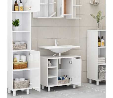 vidaXL Badezimmerschrank Hochglanz-Wei&szlig; 60x32x53,5 cm Holzwerkstoff