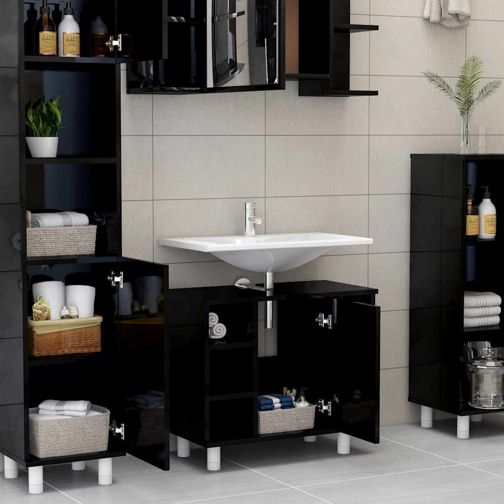 

vidaXL Badkamerkast 60x32x53,5 cm spaanplaat hoogglans zwart