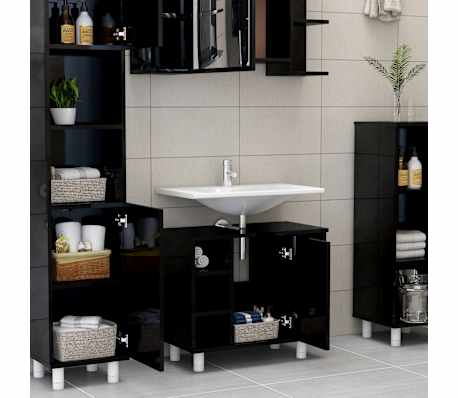 vidaXL Ντουλάπι Νιπτήρα Γυαλιστερό Μαύρο 60x32x53,5 εκ. Μοριοσανίδα