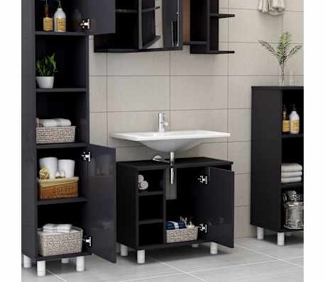 vidaXL Vonios kambario spintelė, pilka, 60x32x53,5cm, MDP, blizgi