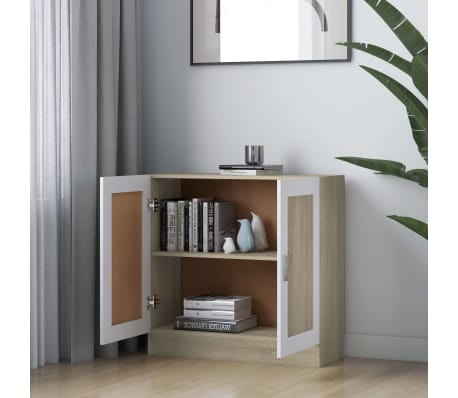 vidaXL Book Cabinet White and Sonoma Oak 32.5"x12"x31.5" Engineered Wood