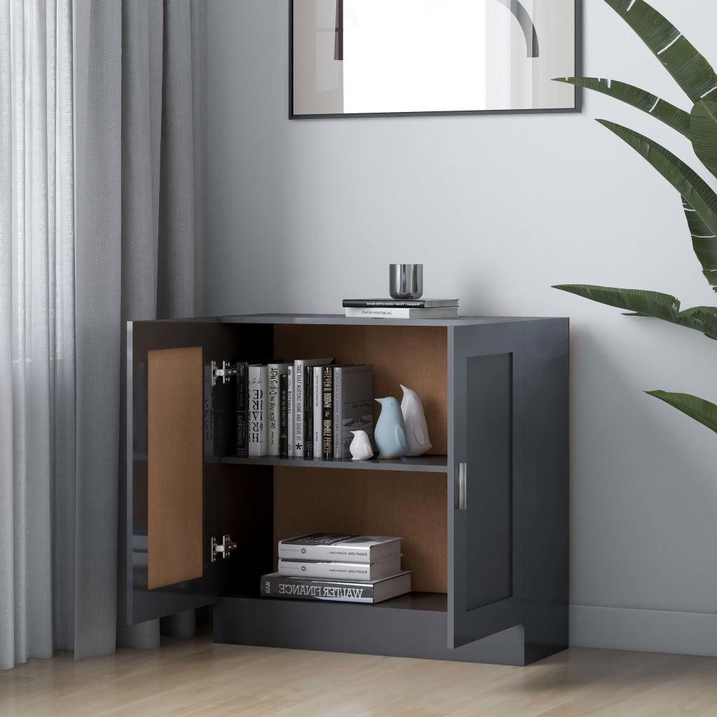 vidaXL Book Cabinet High Gloss Grey 82.5x30.5x80 cm Engineered Wood