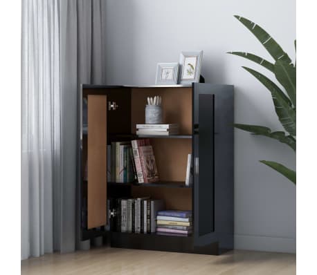 vidaXL Spintelė knygoms, juoda, 82,5x30,5x115cm, MDP, ypač blizgi