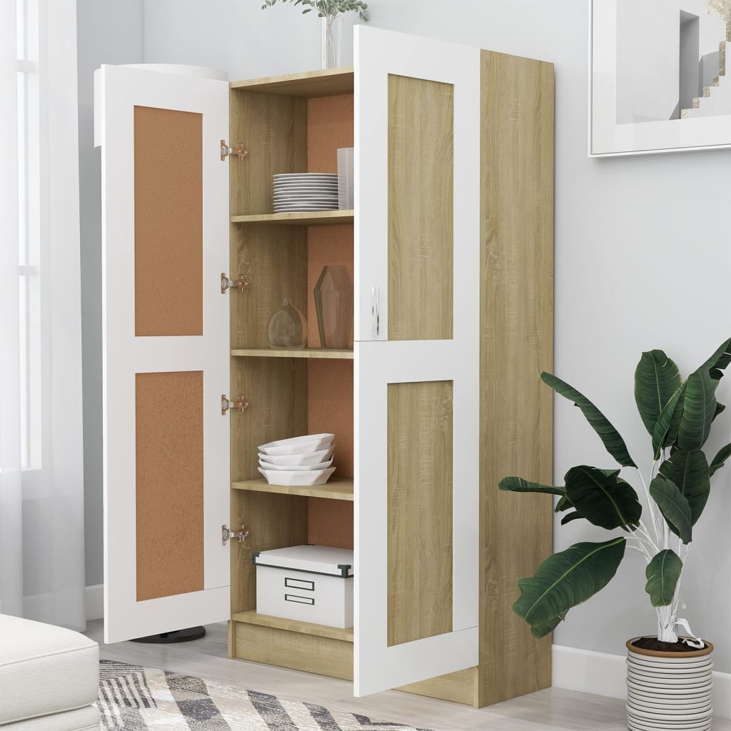 vidaXL Book Cabinet White and Sonoma Oak 32.5"x12"x59.1" Engineered Wood
