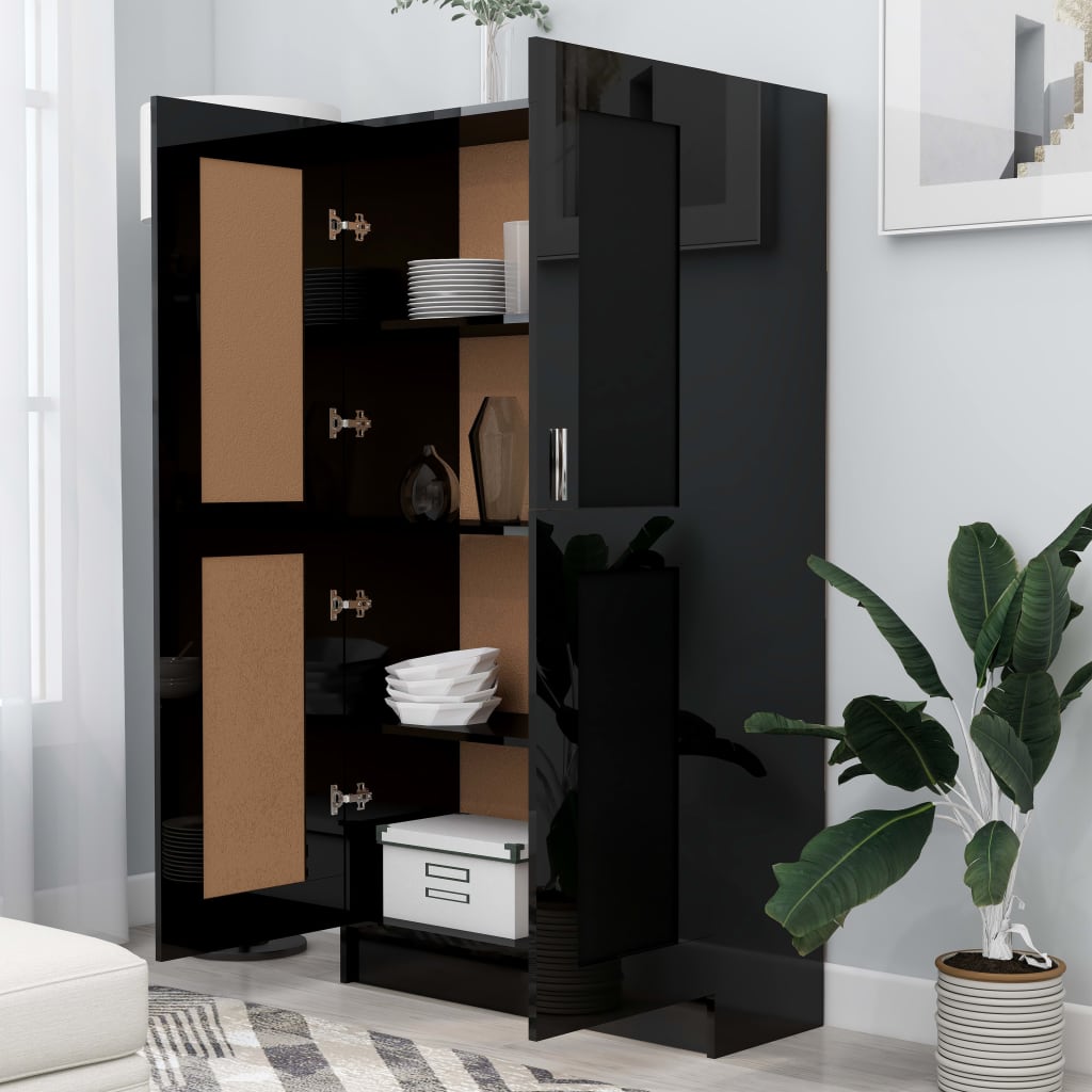 vidaXL Libreria Nero Lucido 82,5x30,5x150 cm in Legno Multistrato