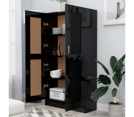 vidaXL Libreria Nero Lucido 82,5x30,5x150 cm in Legno Multistrato