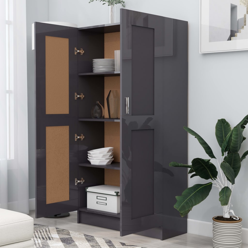 vidaXL Book Cabinet High Gloss Grey 82.5x30.5x150 cm Engineered Wood