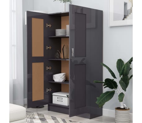 vidaXL Book Cabinet High Gloss Grey 82.5x30.5x150 cm Engineered Wood