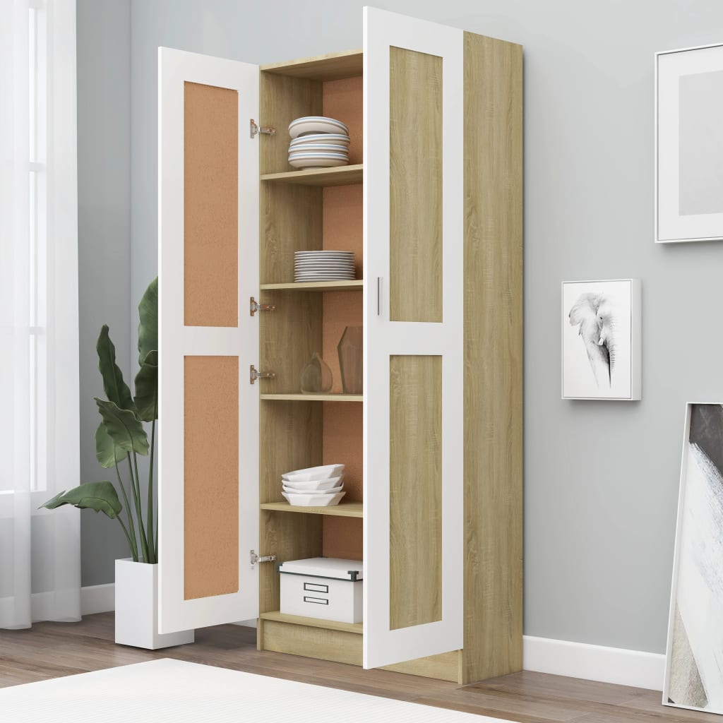 vidaXL Book Cabinet White and Sonoma Oak 82.5x30.5x185.5 cm Engineered Wood