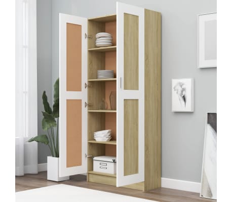 vidaXL Book Cabinet White and Sonoma Oak 82.5x30.5x185.5 cm Engineered Wood