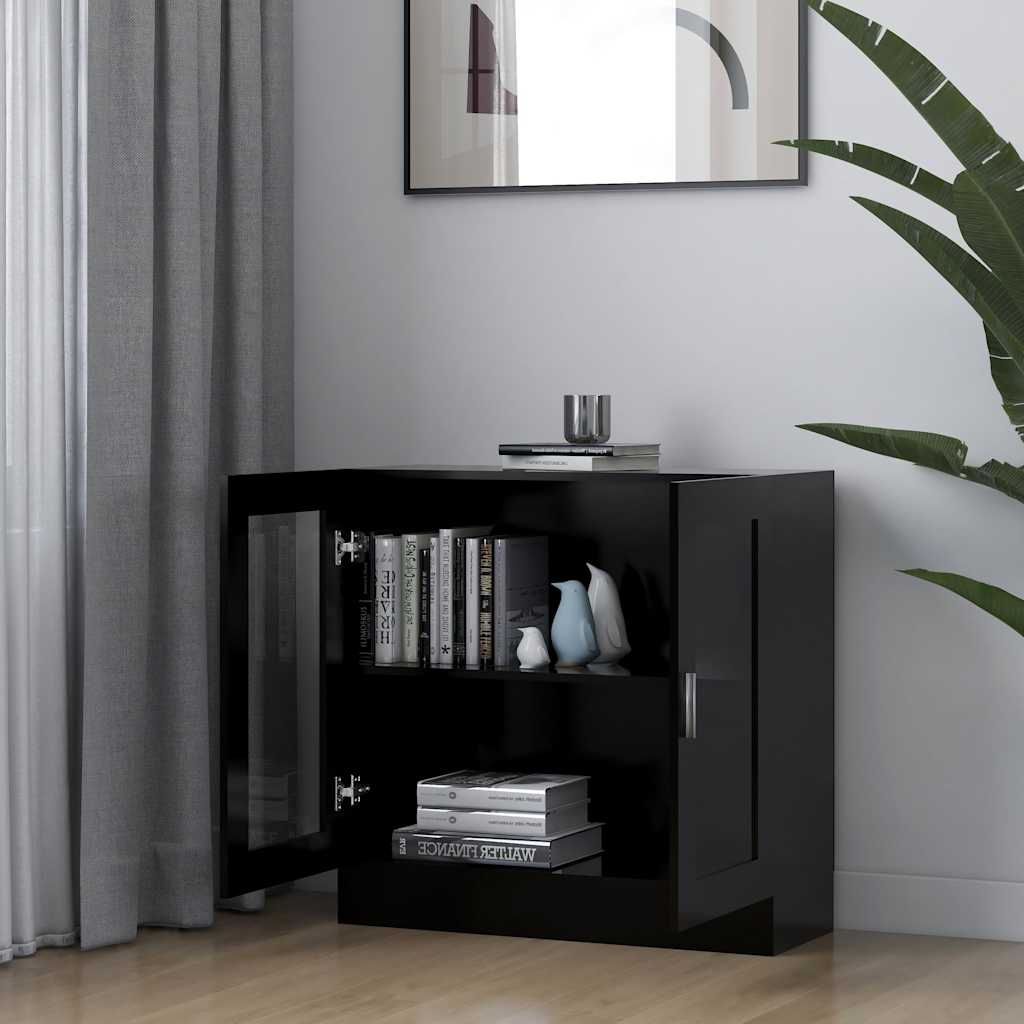 vidaXL Dulap cu vitrină, negru, 82,5x30,5x80 cm, lemn prelucrat
