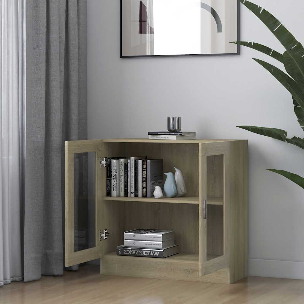 vidaXL Vitrinekast 82,5x30,5x80 cm bewerkt hout sonoma eikenkleurig afbeelding