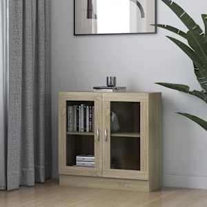 Prosklená skříň dub sonoma 82,5 x 30,5 x 80 cm kompozitní dřevo - obrázek 1