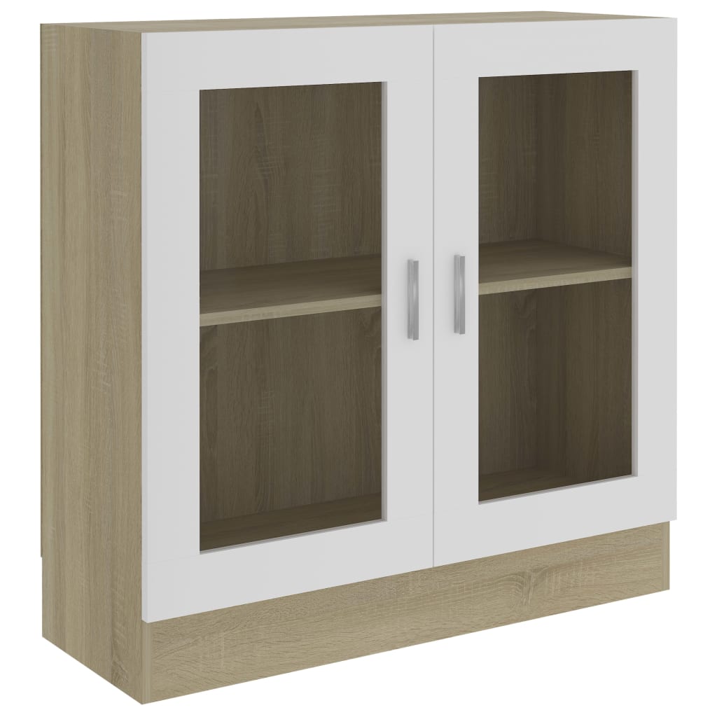 

vidaXL Vitrine Cabinet White and Sonoma Oak 32.5"x12"x31.5" Chipboard