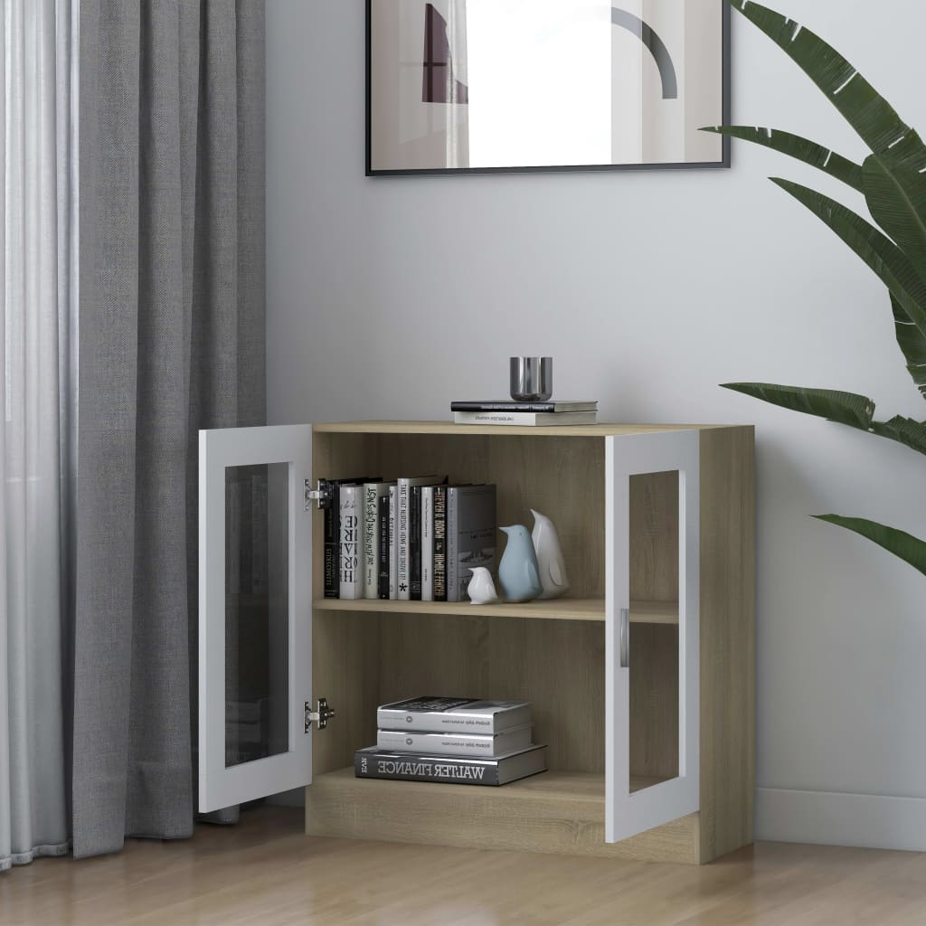 

vidaXL Vitrinekast 82,5x30,5x80 cm spaanplaat wit sonoma eikenkleurig