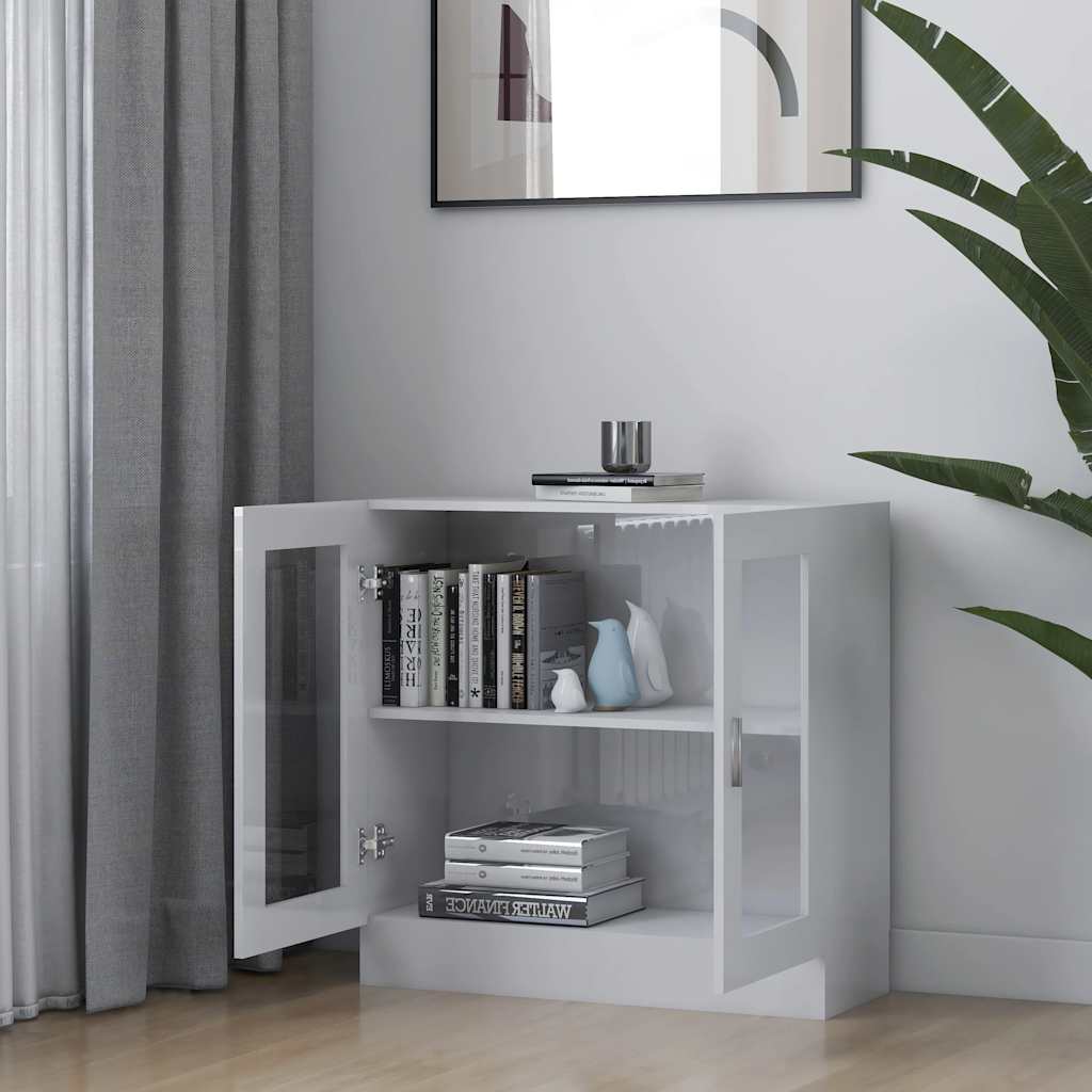 vidaXL Vitrinekast 82,5x30,5x80 cm bewerkt hoogglans wit afbeelding