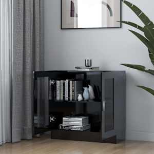 vidaXL Vitrineskap h&oslash;yglans svart 82,5x30,5x80 cm konstruert tre