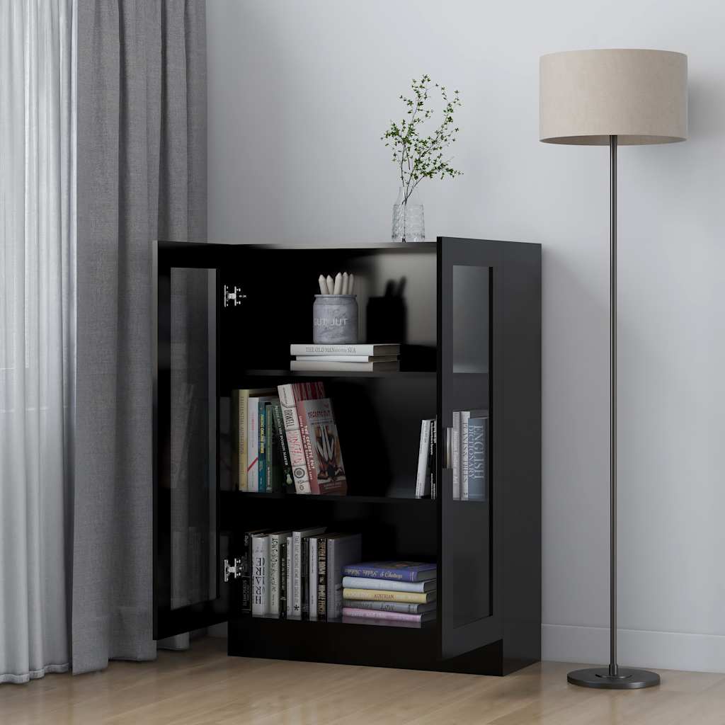 vidaXL Vitrinekast 82,5x30,5x115 cm bewerkt hout zwart afbeelding