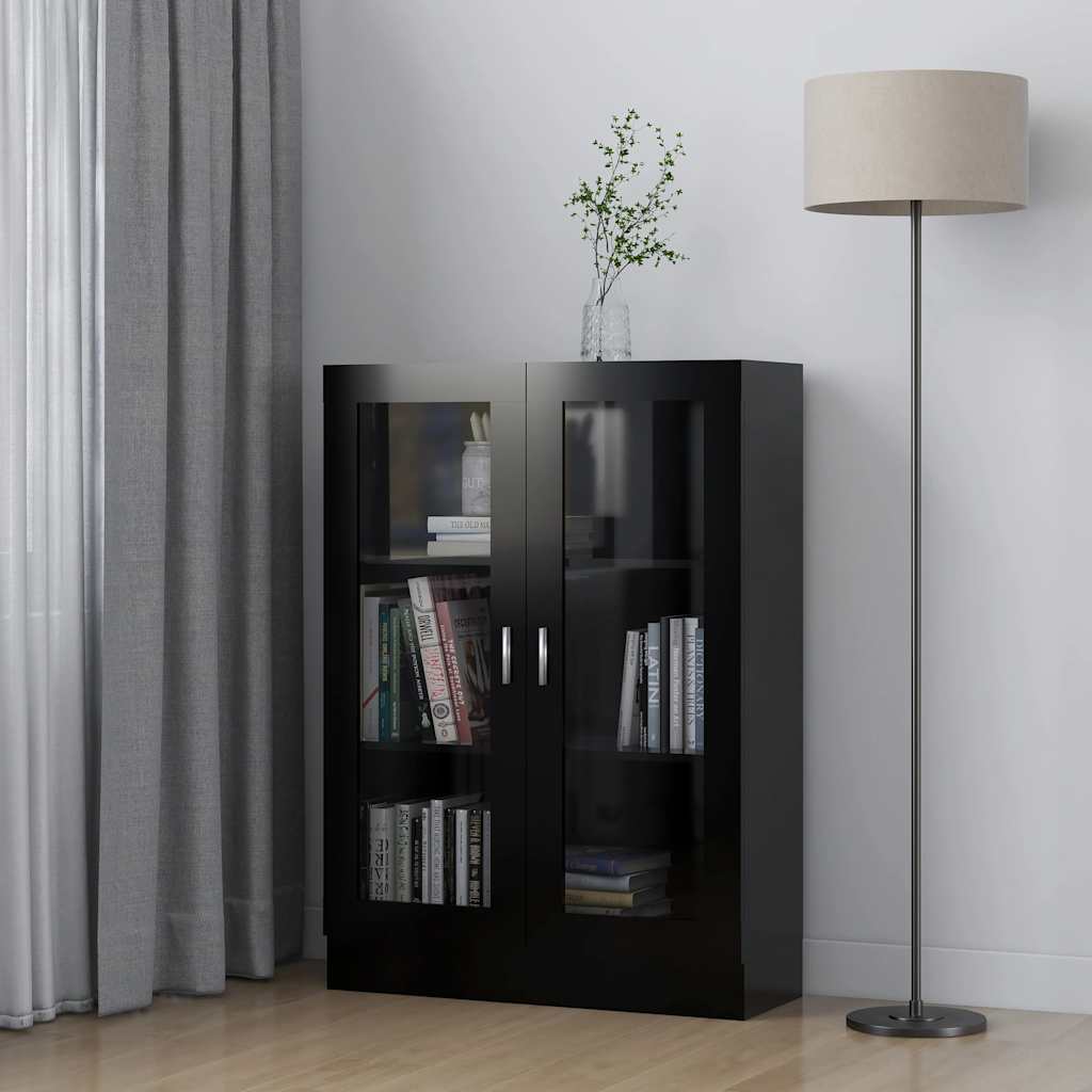 vidaXL Witryna, czarna, 82,5x30,5x115 cm, materia drewnopochodny