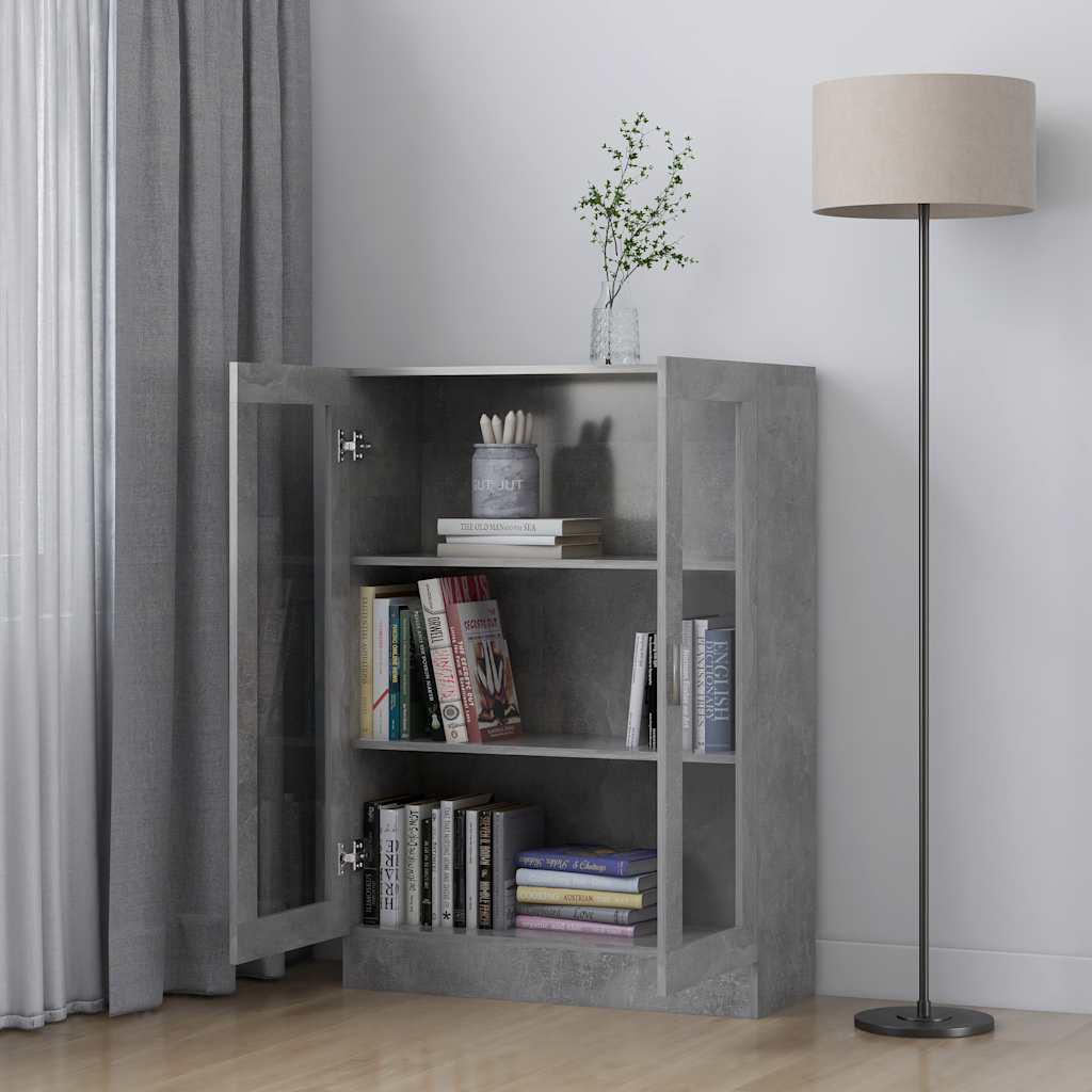 vidaXL betonszürke szerelt fa vitrinszekrény 82,5 x 30,5 x 115 cm