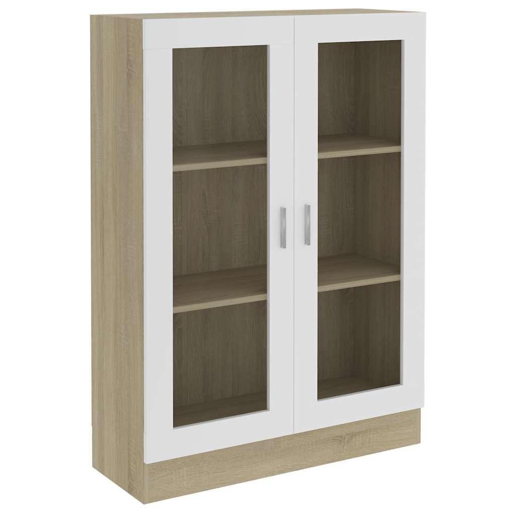 

vidaXL Vitrine Cabinet White and Sonoma Oak 32.5"x12"x45.3" Chipboard