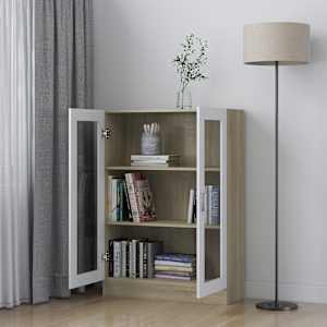 vidaXL Vitrininė spintelė, balta ir ąžuolo, 82,5x30,5x115cm, MDP