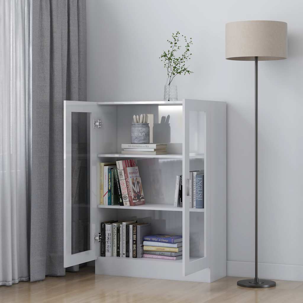 

vidaXL Vitrinekast 82,5x30,5x115 cm spaanplaat hoogglans wit
