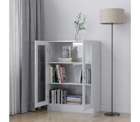 vidaXL Βιτρίνα Γυαλιστερό Λευκό 82,5 x 30,5 x 115 εκ. Επεξ. Ξύλο