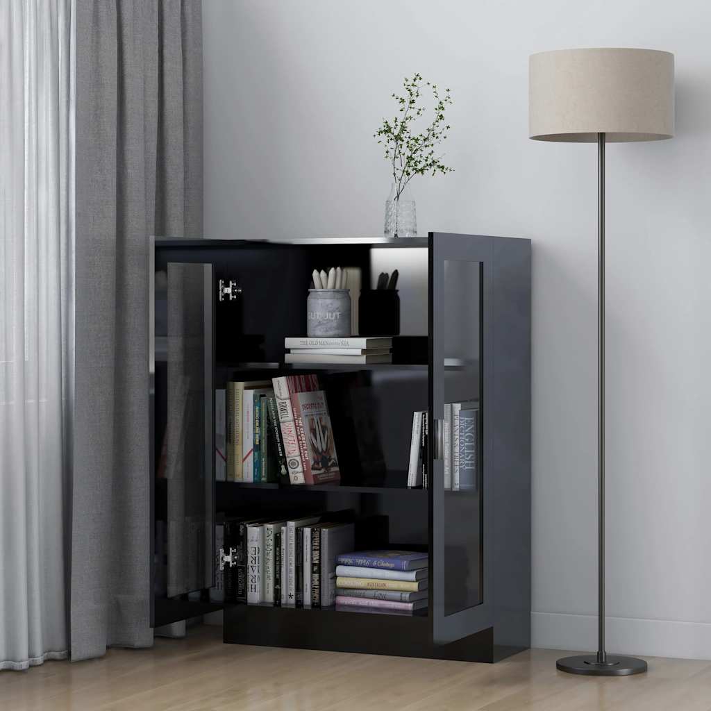 

vidaXL Vitrinekast 82,5x30,5x115 cm spaanplaat hoogglans zwart