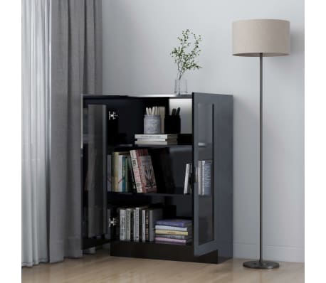 vidaXL Armário vitrine 82,5x30,5x115 cm contraplacado preto brilhante