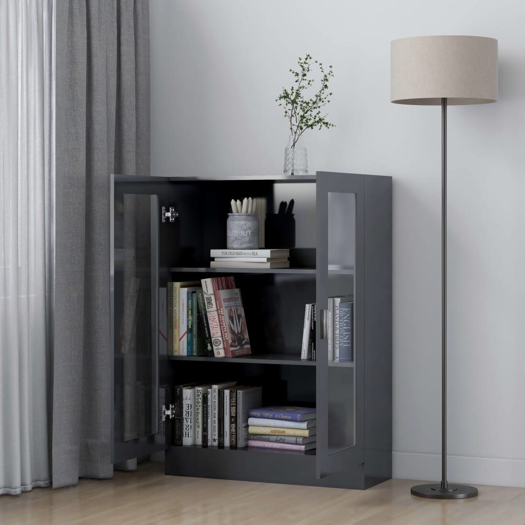 

vidaXL Vitrinekast 82,5x30,5x115 cm spaanplaat hoogglans grijs