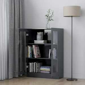 vidaXL Vitrineskap høyglans grå 82,5x30,5x115 cm konstruert tre