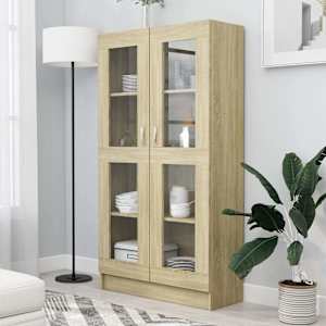 Prosklená skříň dub sonoma 82,5x30,5x150 cm kompozitní dřevo - obrázek 1