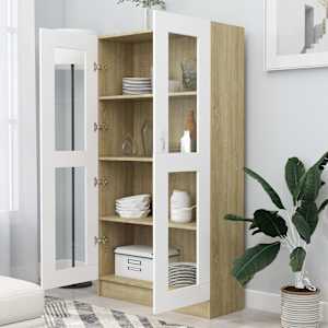 vidaXL Vitrineskap hvit og sonoma eik 82,5x30,5x150 cm konstruert tre