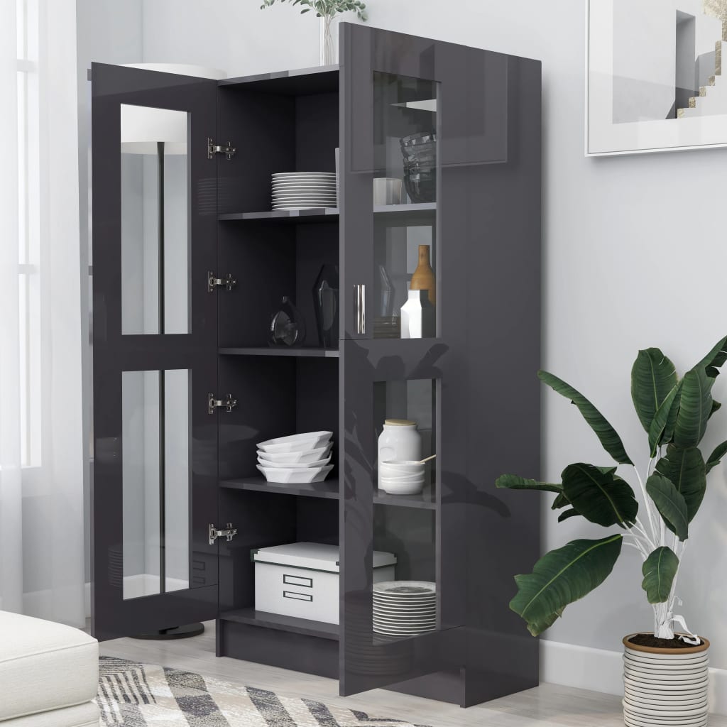 vidaXL Vitrine Cabinet High Gloss Grey 82.5x30.5x150 cm Engineered Wood