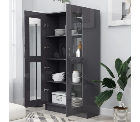 vidaXL Vitrine Cabinet High Gloss Grey 82.5x30.5x150 cm Engineered Wood