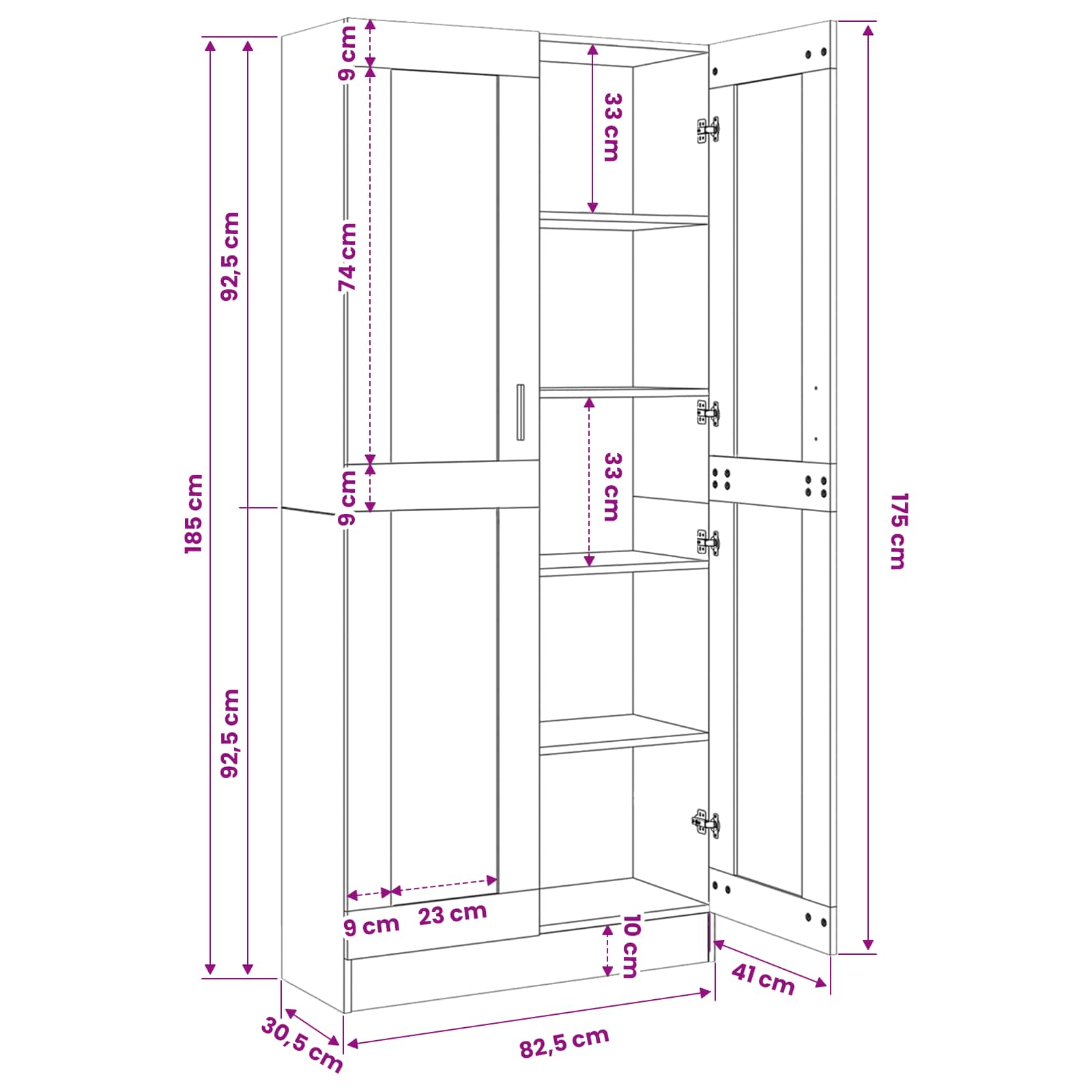 Vitrine Cabinet 82 Engineered Wood size guide