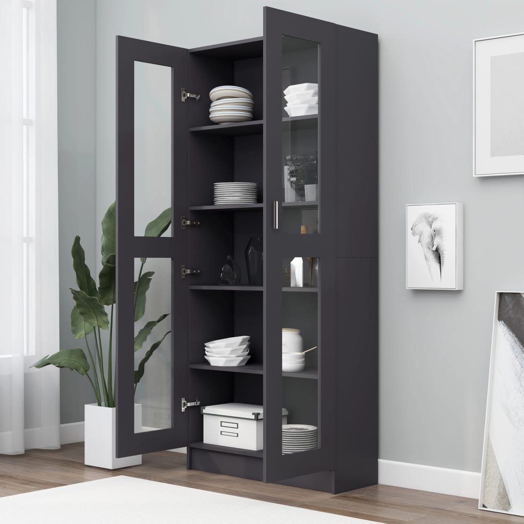 vidaXL Armoire à vitrine Gris 82,5x30,5x185,5 cm Aggloméré