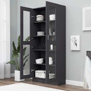 vidaXL Vitrineskap grå 82,5x30,5x185 cm konstruert tre