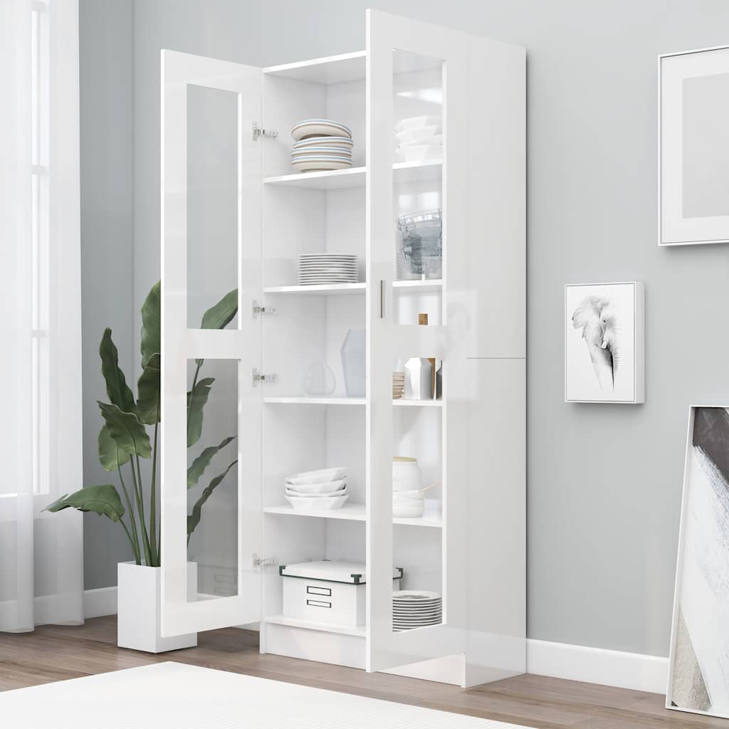 

vidaXL Vitrinekast 82,5x30,5x185,5 cm spaanplaat hoogglans wit