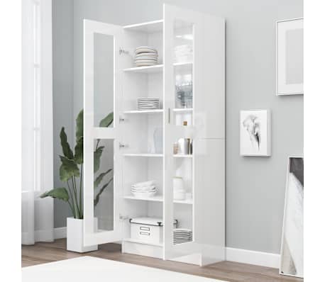 vidaXL Witryna, wysoki połysk, biała, 82,5x30,5x185 cm