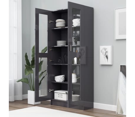 vidaXL Βιτρίνα Γυαλιστερό Γκρι 82,5 x 30,5 x 185,5 εκ. Επεξ. Ξύλο