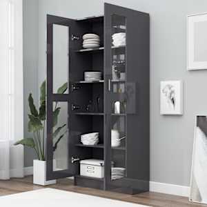 vidaXL Βιτρίνα Γυαλιστερό Γκρι 82,5 x 30,5 x 185,5 εκ. Επεξ. Ξύλο