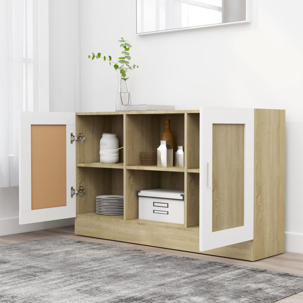 

vidaXL Dressoir 120x30,5x70 cm spaanplaat wit en sonoma eikenkleurig