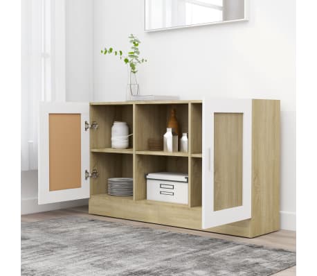 vidaXL Buffet Blanc et chêne sonoma 120x30,5x70 cm Bois d'ingénierie