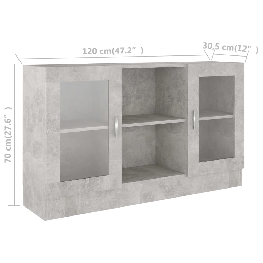 Prosklená skříň betonová šedá 120 x 30,5 x 70 cm dřevotříska