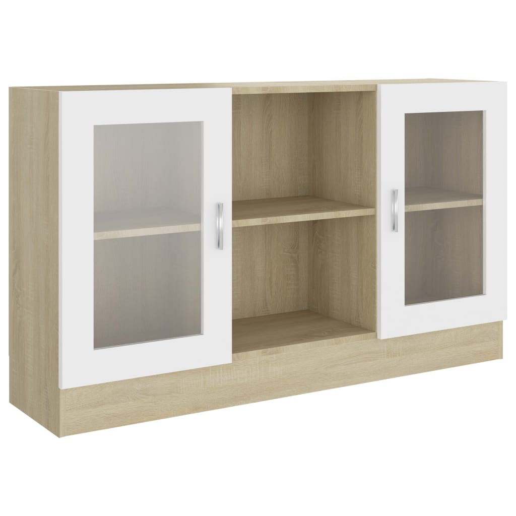 

vidaXL Vitrine Cabinet White and Sonoma Oak 47.2"x12"x27.6" Engineered Wood