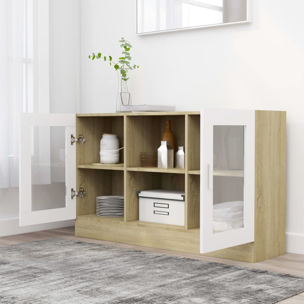 

vidaXL Vitrinekast 120x30,5x70 cm spaanplaat wit sonoma eikenkleurig